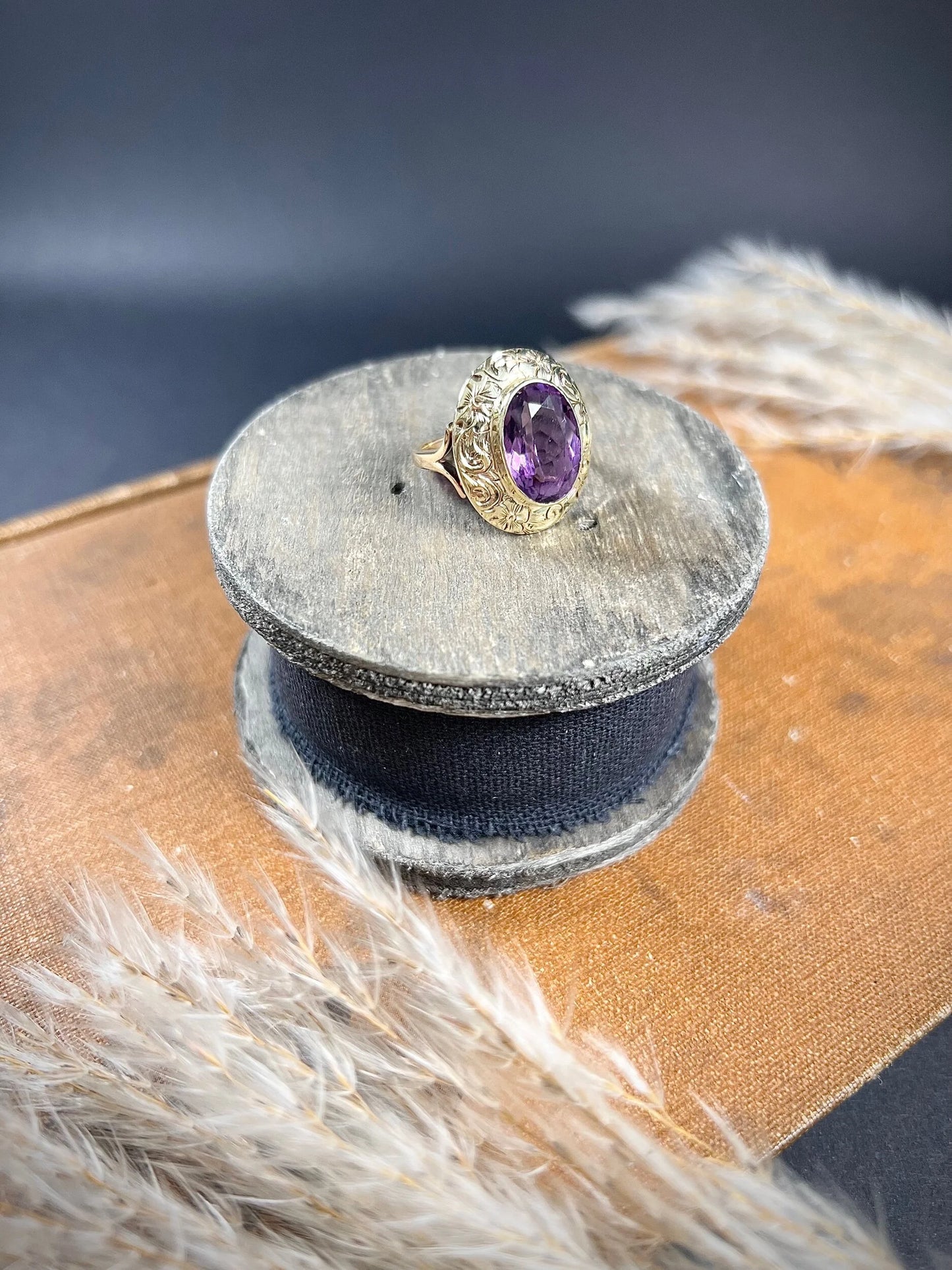 Antique 14ct Two Colour Gold, Fancy Victorian Faceted Amethyst Dress Ring
