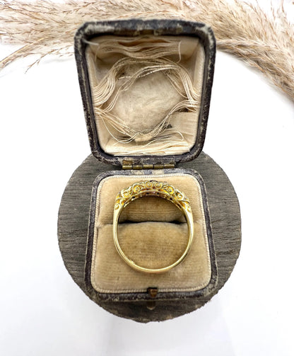 Edwardian Antique Amethyst Peridot and Diamond Carved Suffragette Ring