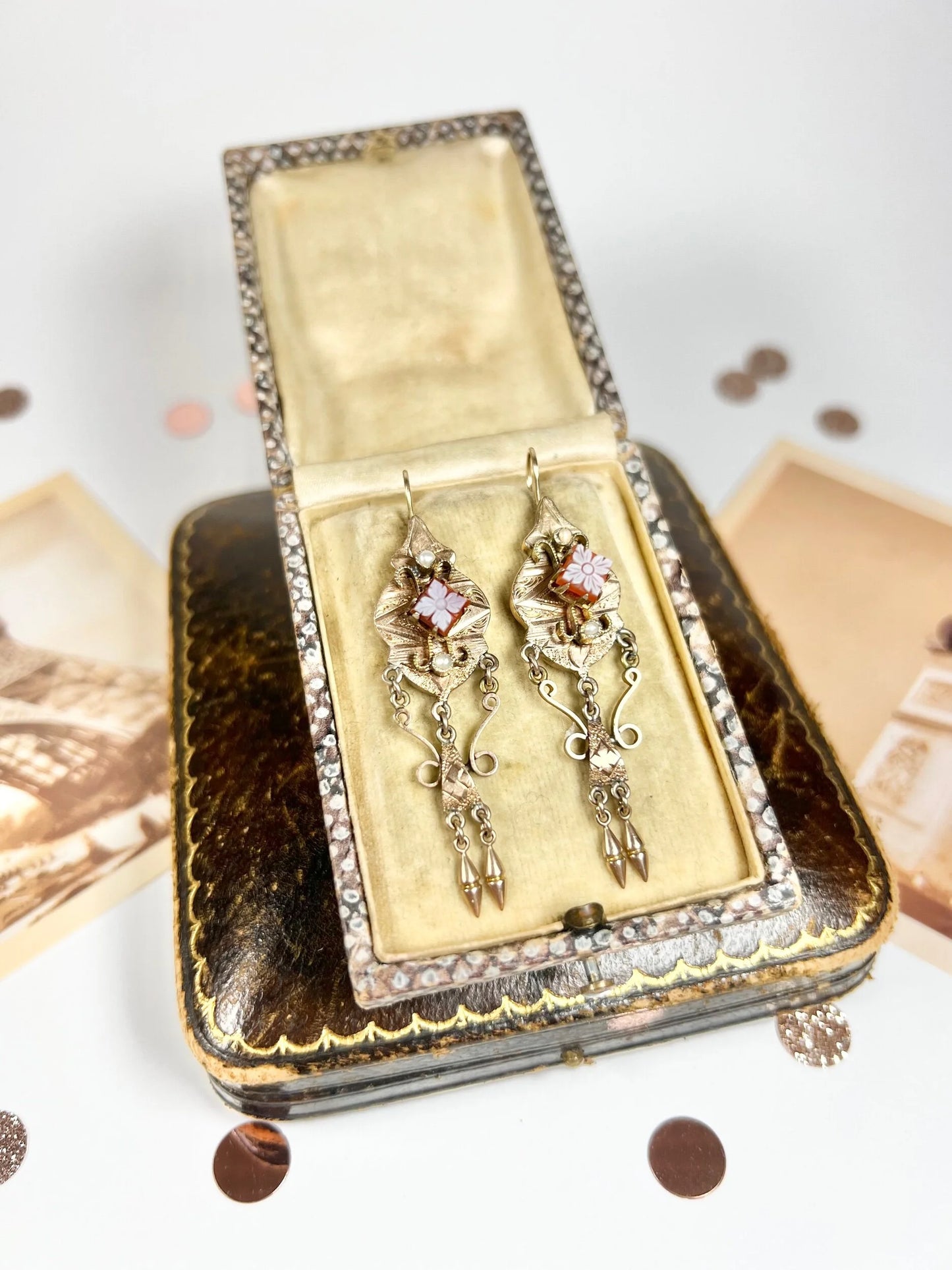 Antique 14ct Gold Edwardian Carved Sardonyx Cameo Earrings
