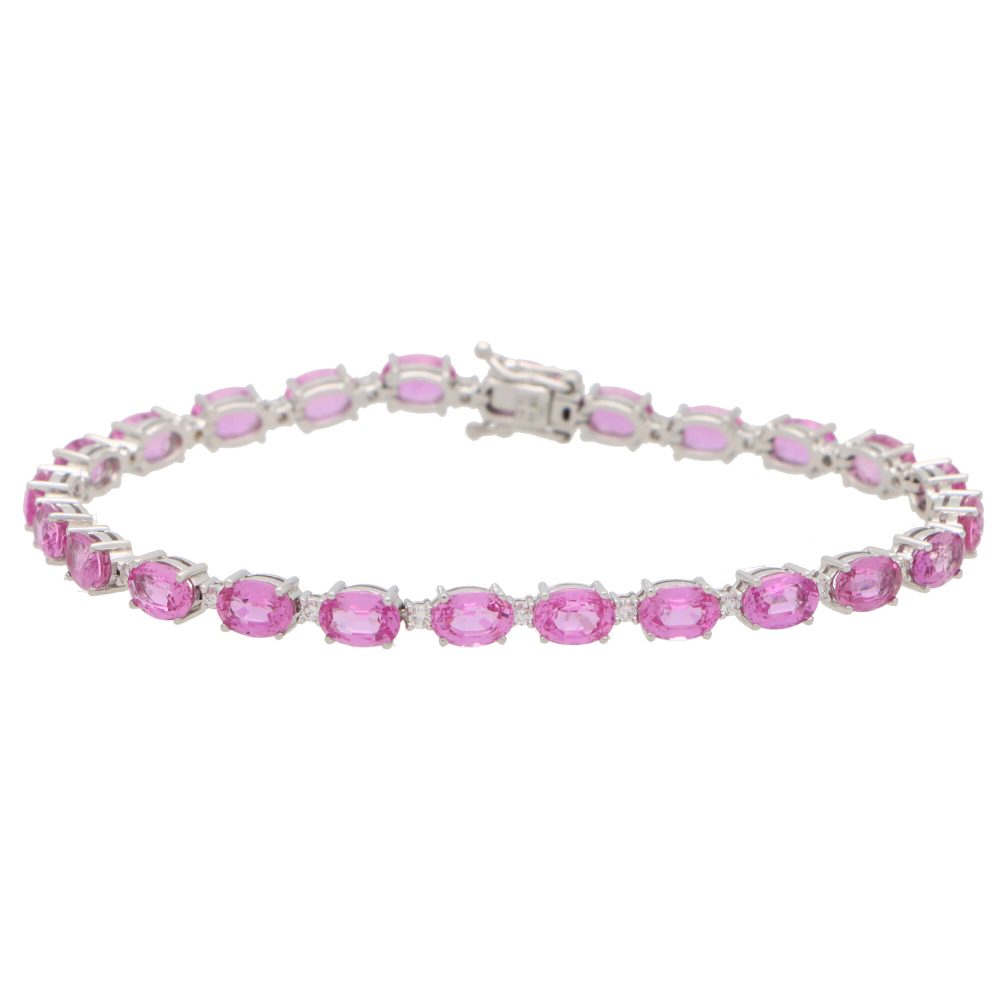 18ct White Gold Pink Sapphire and Diamond Bracelet