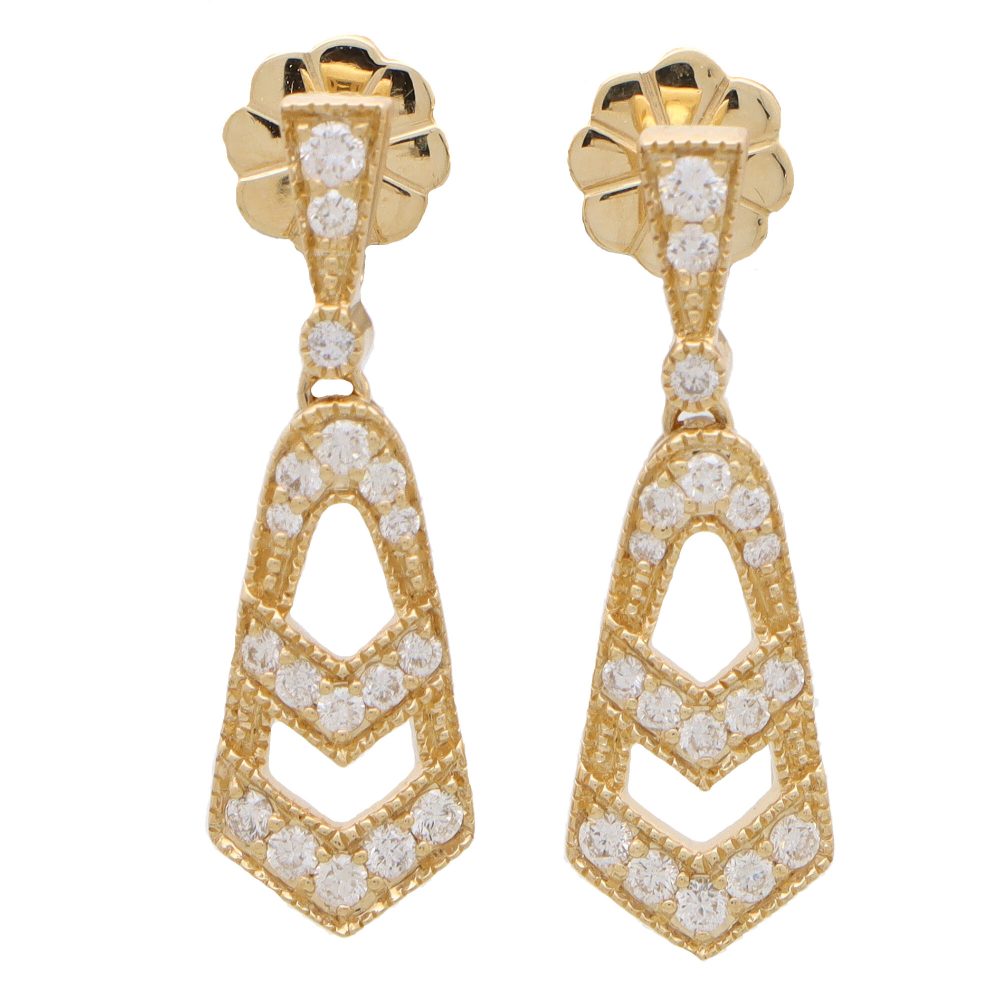 Art Deco Style Diamond Drop Earrings in Yellow Gold