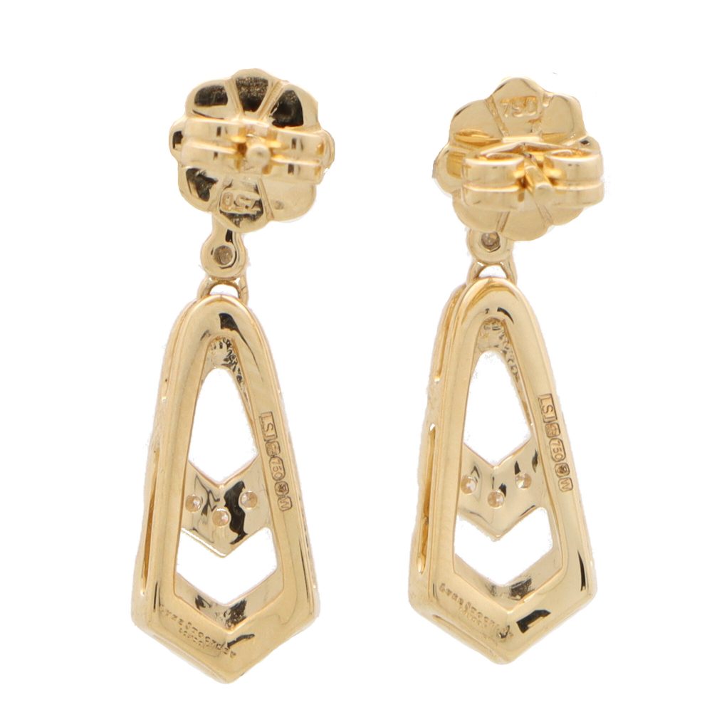 Art Deco Style Diamond Drop Earrings in Yellow Gold