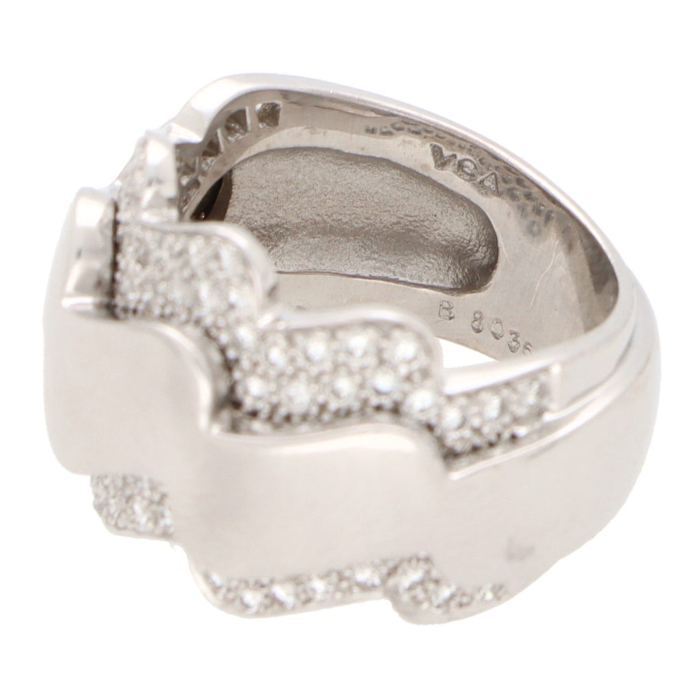 Vintage Van Cleef and Arpels Diamond Set Wave Dress Ring in 18ct White Gold