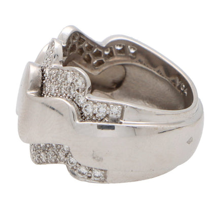 Vintage Van Cleef and Arpels Diamond Set Wave Dress Ring in 18ct White Gold