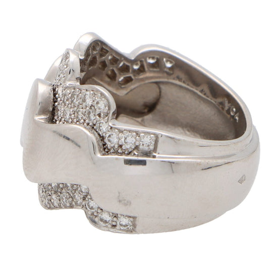 Vintage Van Cleef and Arpels Diamond Set Wave Dress Ring in 18ct White Gold