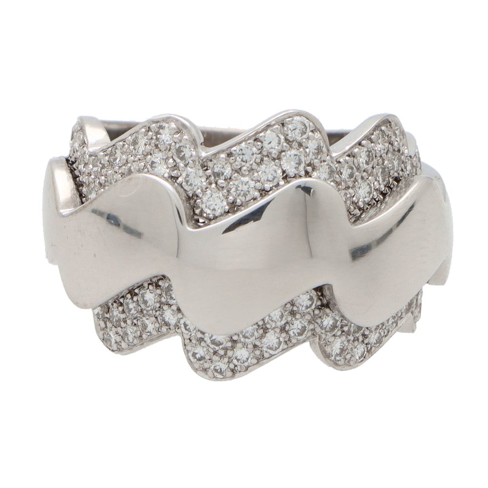 Vintage Van Cleef and Arpels Diamond Set Wave Dress Ring in 18ct White Gold