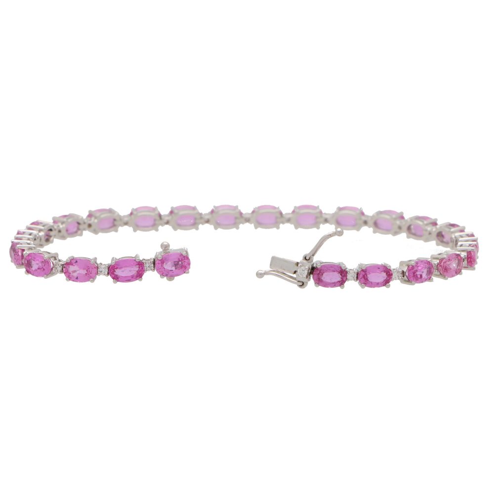 18ct White Gold Pink Sapphire and Diamond Bracelet