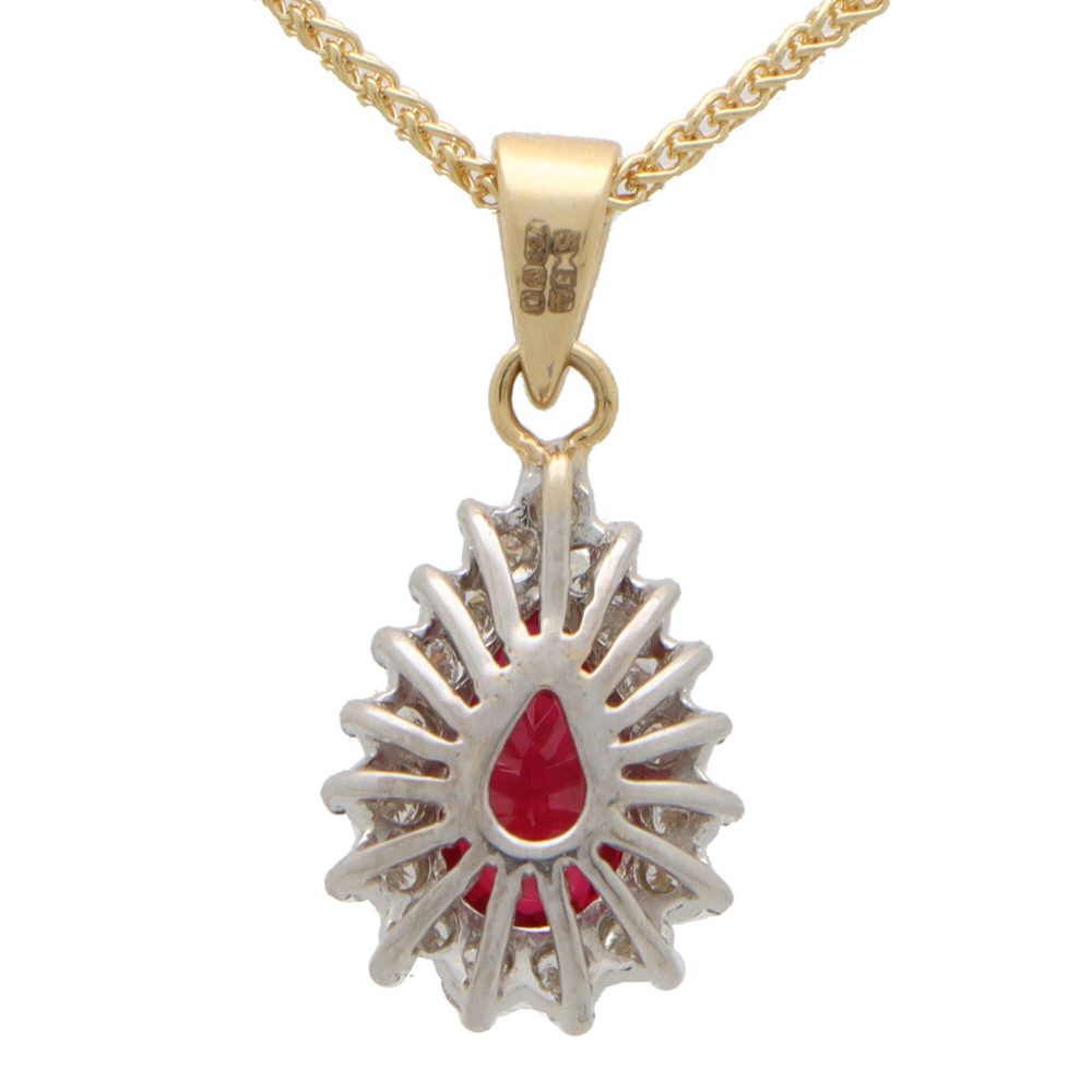 Modern 1.06ct Pear Cut Ruby and Diamond Cluster Pendant