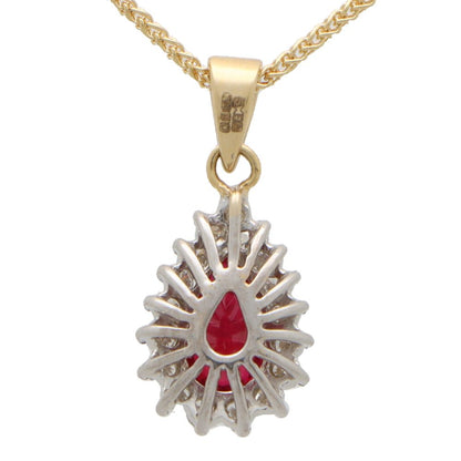 Modern 1.06ct Pear Cut Ruby and Diamond Cluster Pendant