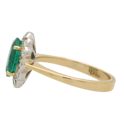 1.55ct Oval Emerald and Diamond Floral Cluster Ring in 18ct Gold