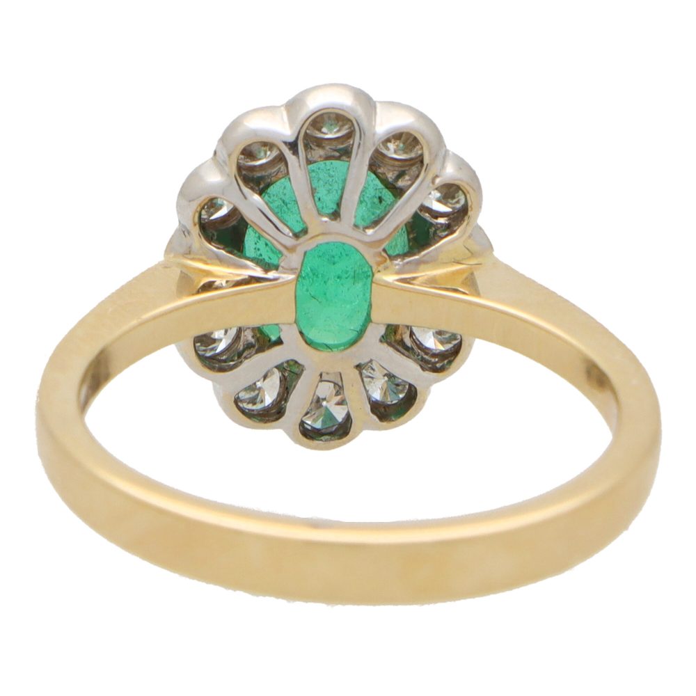 1.55ct Oval Emerald and Diamond Floral Cluster Ring in 18ct Gold