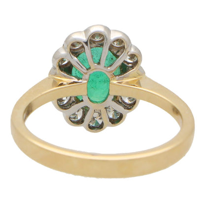 1.55ct Oval Emerald and Diamond Floral Cluster Ring in 18ct Gold