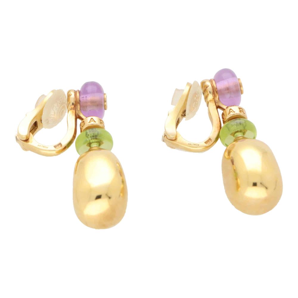 Vintage Bvlgari Peridot Amethyst and Diamond Drop Earrings
