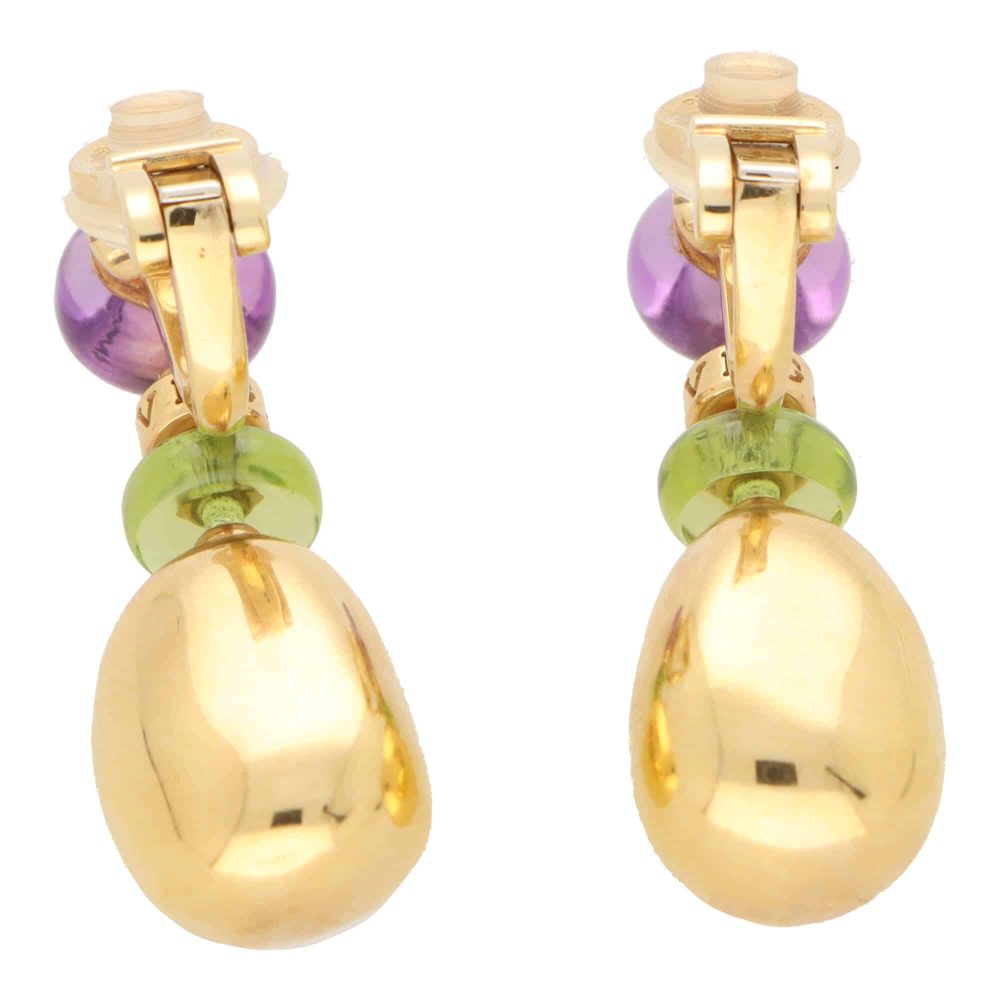 Vintage Bvlgari Peridot Amethyst and Diamond Drop Earrings