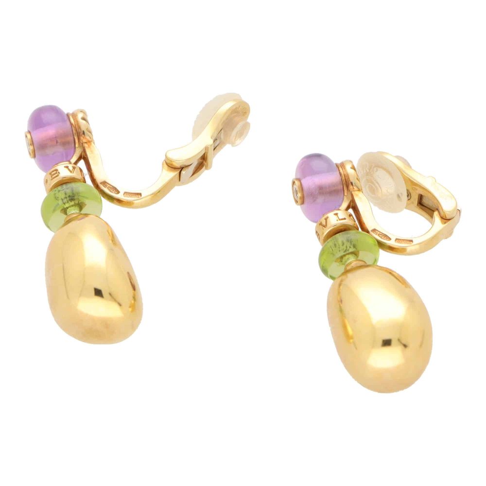 Vintage Bvlgari Peridot Amethyst and Diamond Drop Earrings
