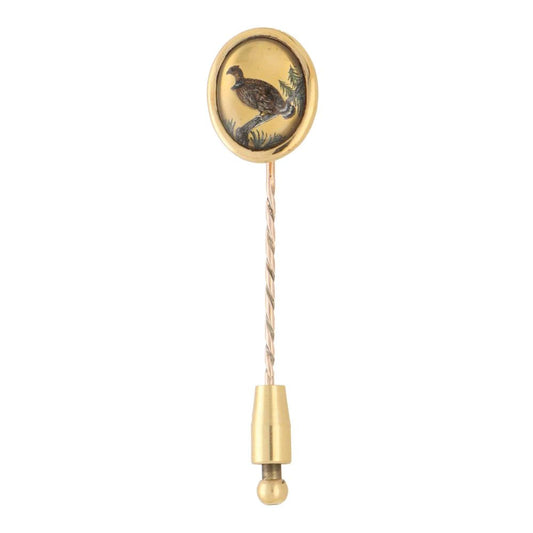 Victorian Essex crystal and gold grouse scene stick pin.