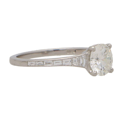 GIA Certified 1ct Diamond Solitaire Engagement Ring with Baguette Shoulders