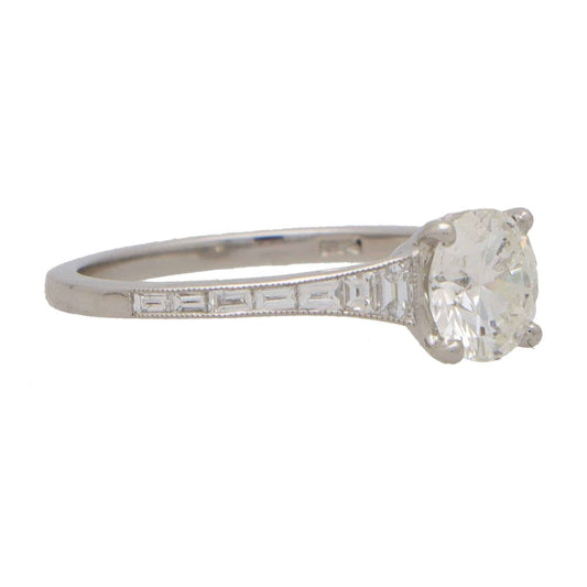 GIA Certified 1ct Diamond Solitaire Engagement Ring with Baguette Shoulders