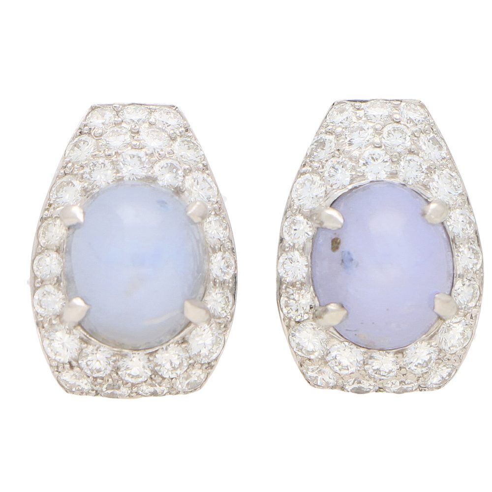Art Deco Inspired 13.20ct Star Sapphire and Diamond Earrings