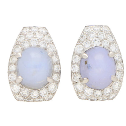 Art Deco Inspired 13.20ct Star Sapphire and Diamond Earrings