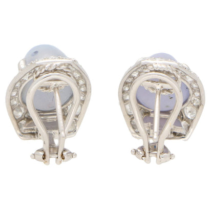 Art Deco Inspired 13.20ct Star Sapphire and Diamond Earrings