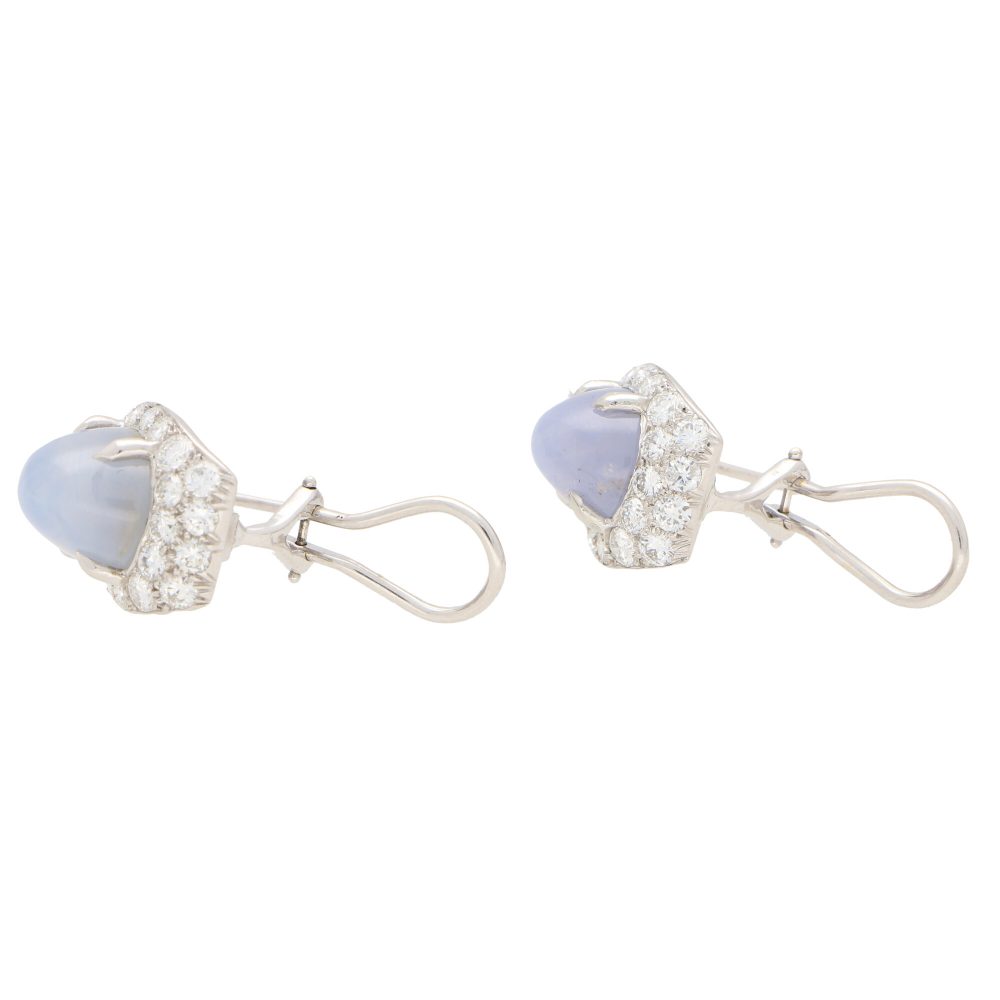 Art Deco Inspired 13.20ct Star Sapphire and Diamond Earrings