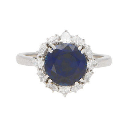 3.22ct Royal Blue Sapphire and Diamond Platinum Cluster Ring