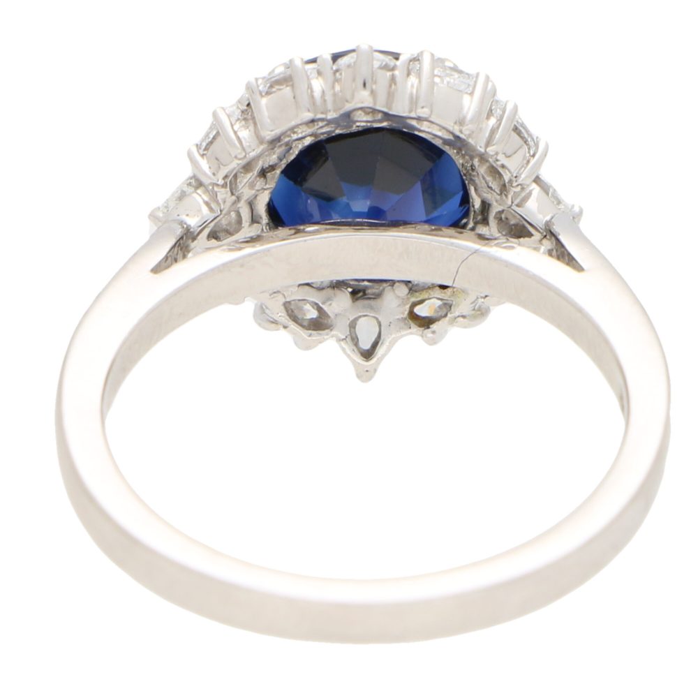 3.22ct Royal Blue Sapphire and Diamond Platinum Cluster Ring