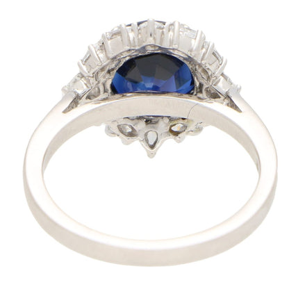 3.22ct Royal Blue Sapphire and Diamond Platinum Cluster Ring