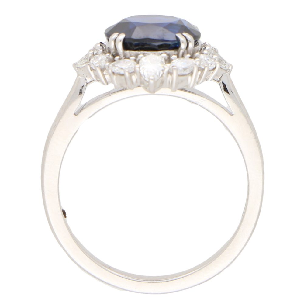 3.22ct Royal Blue Sapphire and Diamond Platinum Cluster Ring