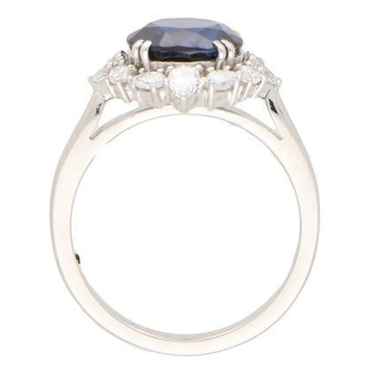 3.22ct Royal Blue Sapphire and Diamond Platinum Cluster Ring