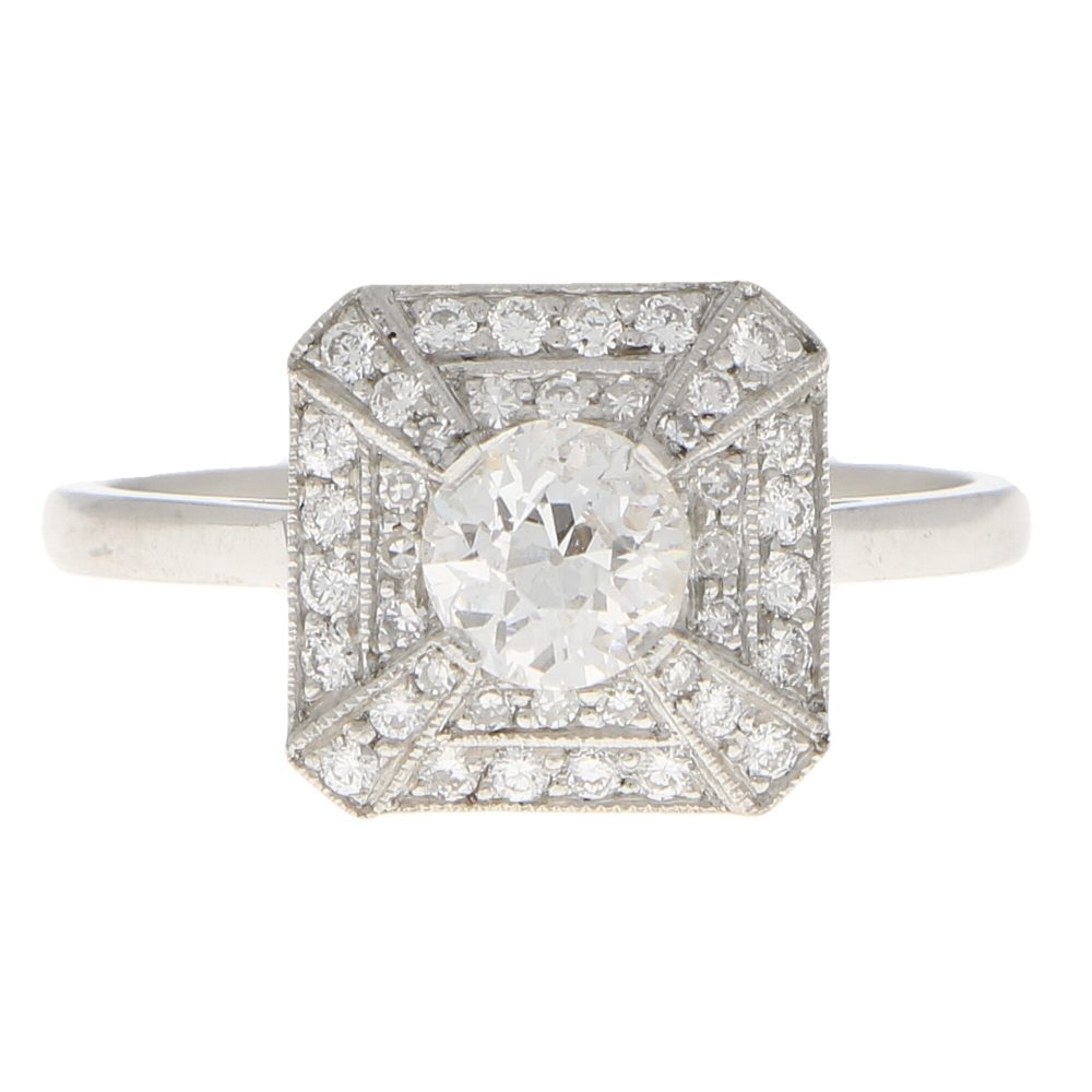 Art Deco Style 0.48ct Old Cut Diamond Cluster Ring in Platinum