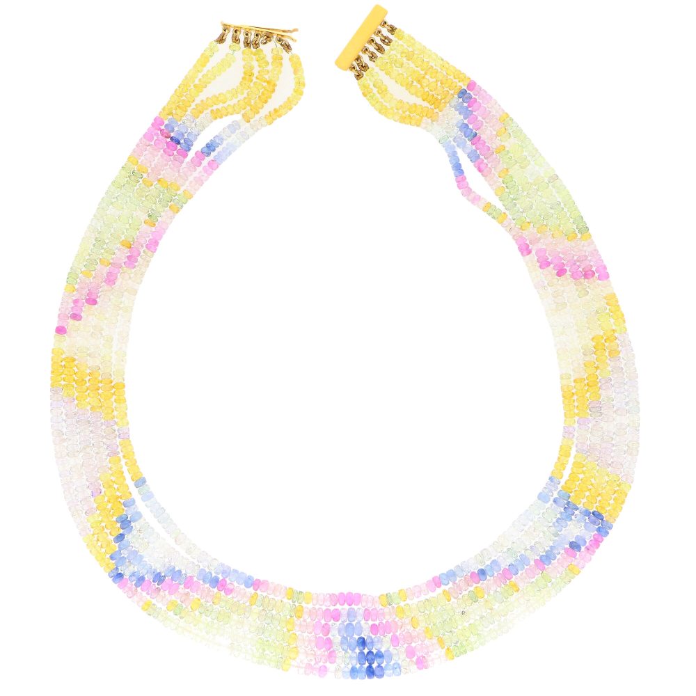 Beaded Pastel Rainbow Sapphire Necklace