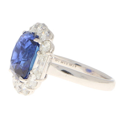 Art Deco Style 7.62ct Blue Sapphire and Diamond Cluster Ring