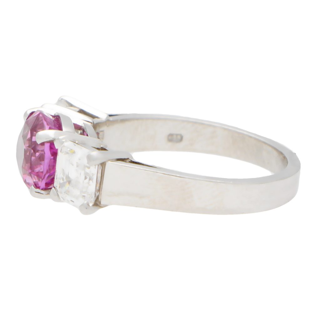 Pink Sapphire and Diamond Three Stone Ring