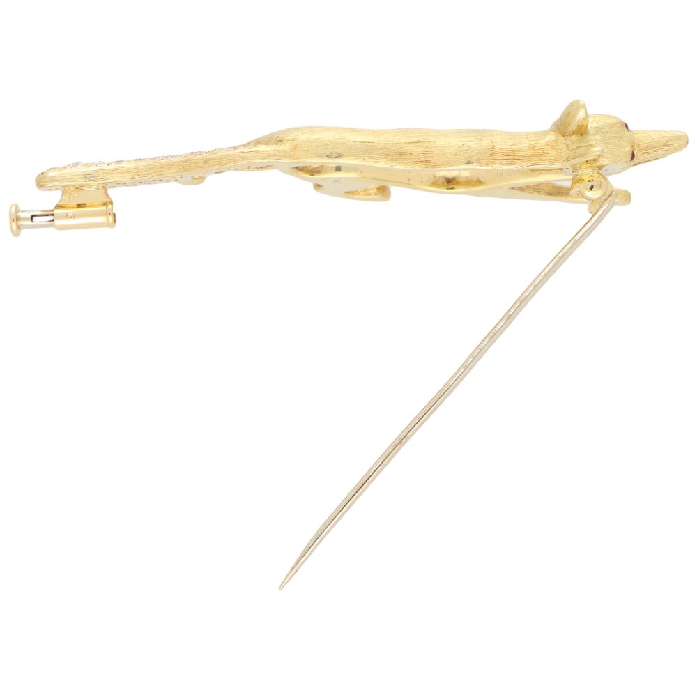 Yellow Gold Fox Brooch with Diamond and Rubies