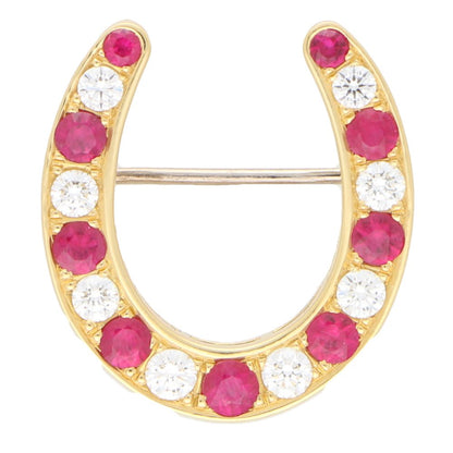 Ruby and Diamond Lucky Horseshoe Brooch in 18ct Yellow Gold