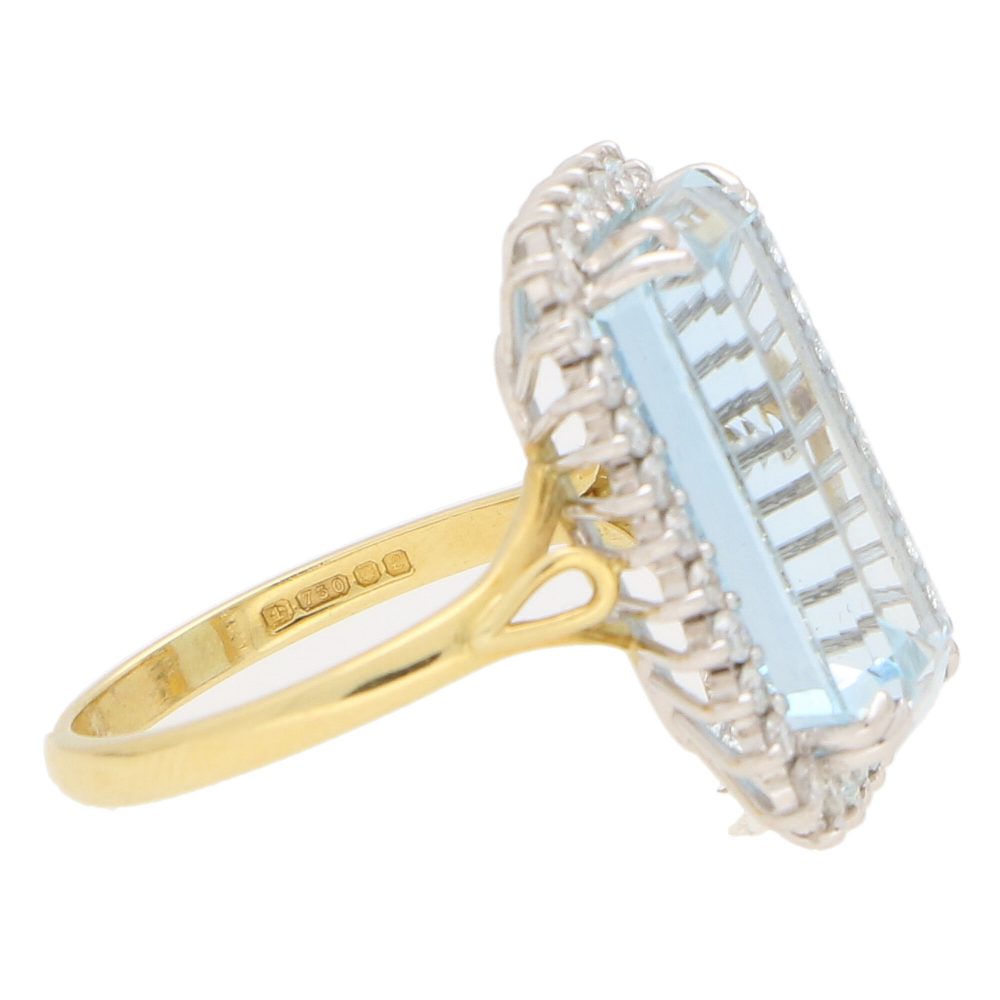 Contemporary 10ct Aquamarine and Diamond Cluster Cocktail Ring