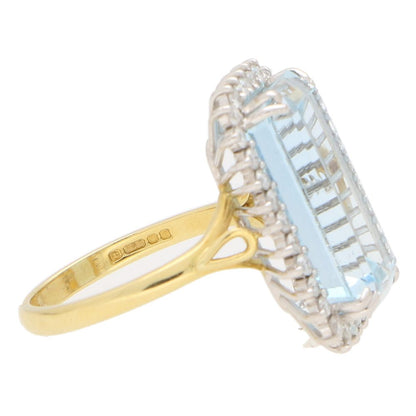 Contemporary 10ct Aquamarine and Diamond Cluster Cocktail Ring