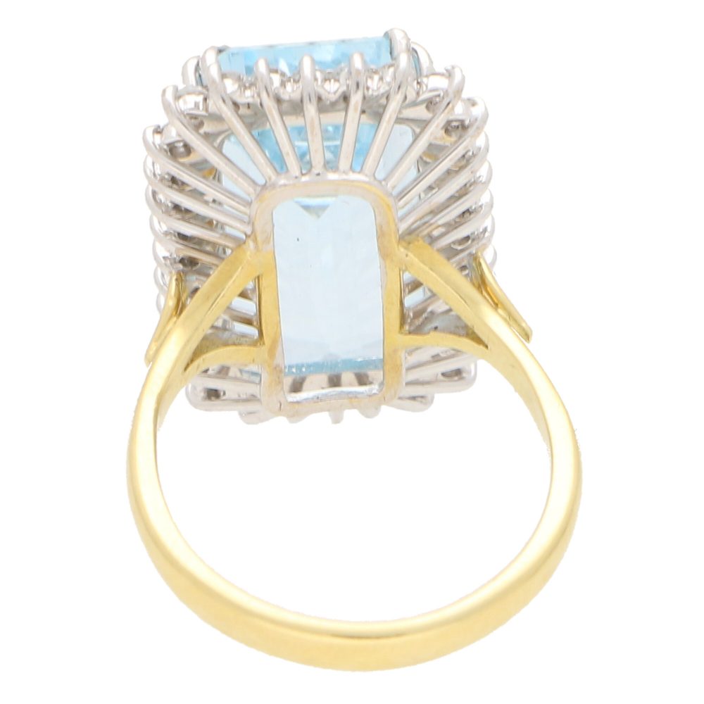 Contemporary 10ct Aquamarine and Diamond Cluster Cocktail Ring
