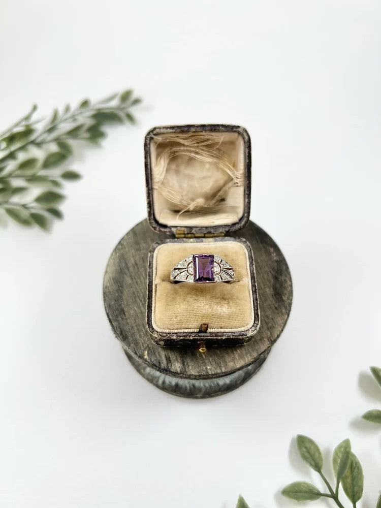 Antique Amethyst And Diamond Ring In 18 Carat Yellow Gold And Platinum