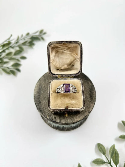 Antique Amethyst And Diamond Ring In 18 Carat Yellow Gold And Platinum