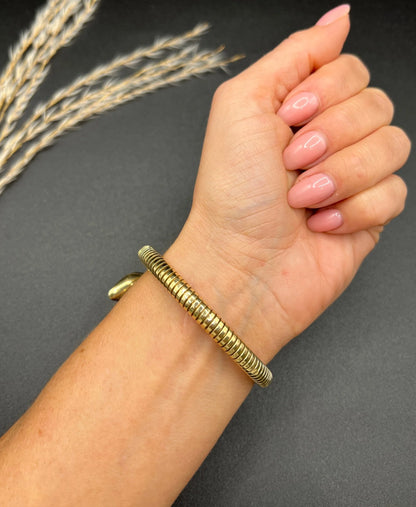 Vintage 9 Carat Yellow Gold Ruby Snake Adjustable Bracelet, Circa 1970
