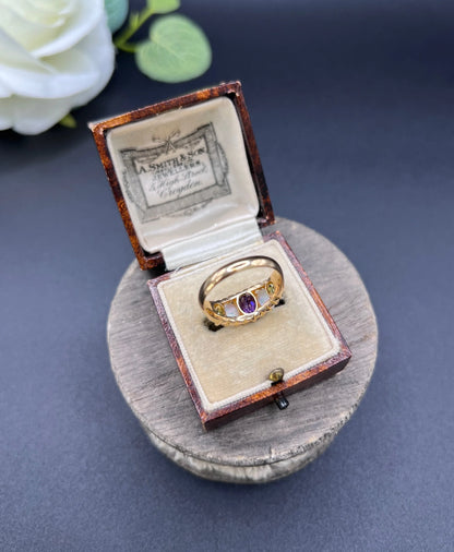 Antique 18 ct Gold, Amethyst, Opal And Peridot Suffragette Ring