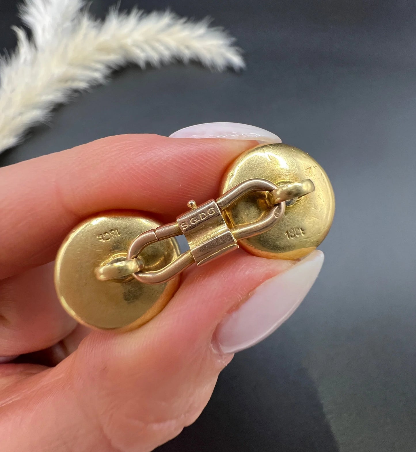 Antique 18 Carat Yellow Gold And Platinum Art Deco Diamond Set Round Cufflinks