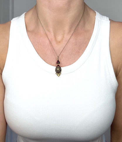 Victorian 15 Carat Gold Cabochon Garnet, Diamond and Seed Pearl Pendant, Circa 1860