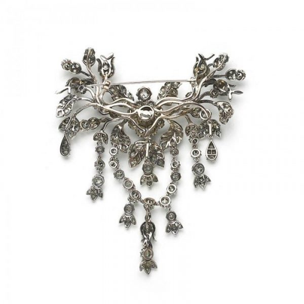 Diamond And Silver Flower Spray Swag Brooch