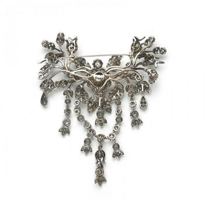 Diamond And Silver Flower Spray Swag Brooch
