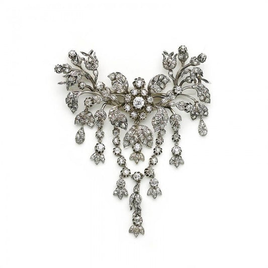 Diamond And Silver Flower Spray Swag Brooch