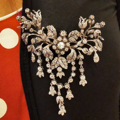 Diamond And Silver Flower Spray Swag Brooch